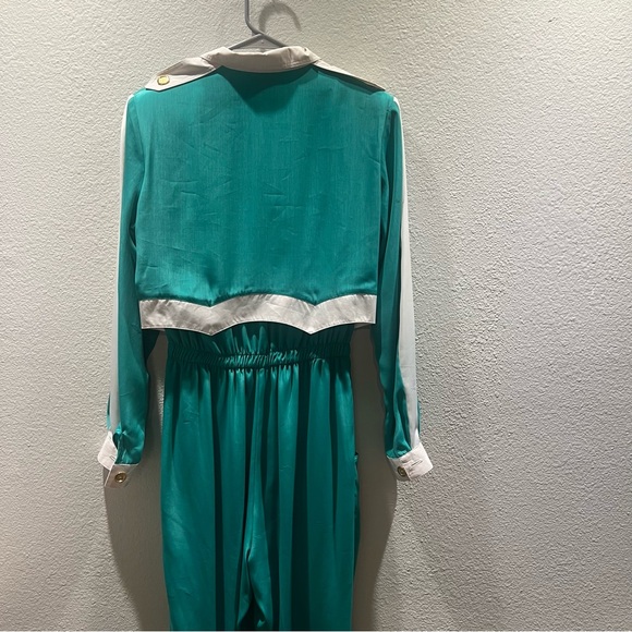 Cybil's collection Palm Beach size Small teal and white 80s long sleeve jumpsuit - Picture 10 of 16
